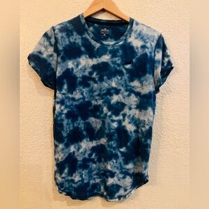 Hollister Shirt Mens Small- Medium Hem Tie Dye Pattern Cuffed Short Sleeve Blue
